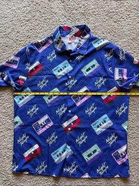 NCRT 80’s Retro Cassette Tape Night Tempo Blue Short-Sleeve Button-Down Shirt